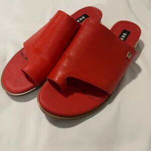 DKNY Daz Red Leather Slide Sandals Women's Size 6.5 M w/ Toe Loop